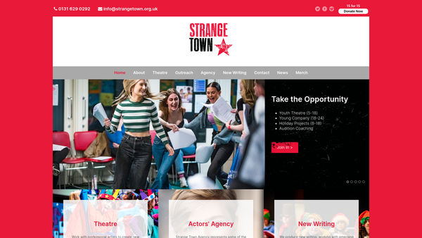 Screenshot of the Strange Town website