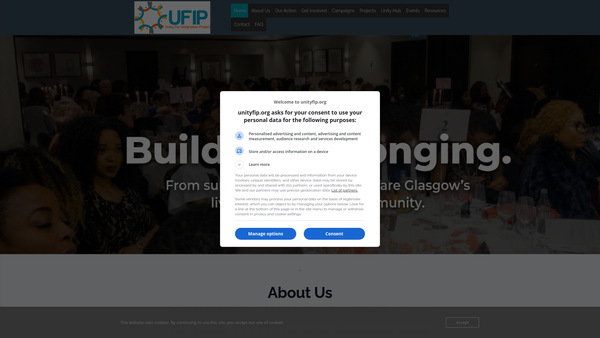 Screenshot of the Unity for Integration Project (UFIP) website