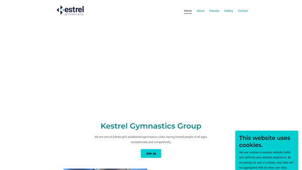 Screenshot of the Kestrel Gymnastics Group website