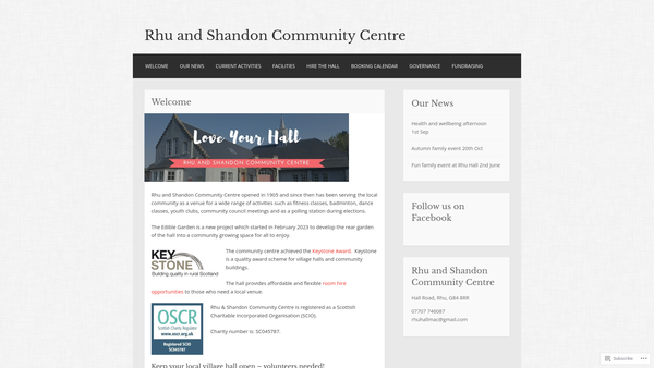 Screenshot of the Rhu & Shandon Community Centre website