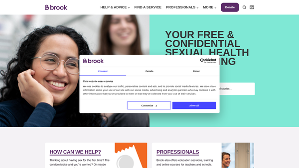 Screenshot of the Brook Young People website