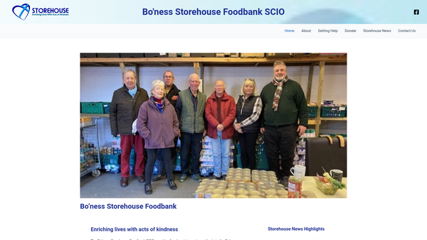 Screenshot of the Bo'ness Storehouse Foodbank SCIO website