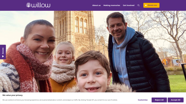 Screenshot of the Willow Foundation website