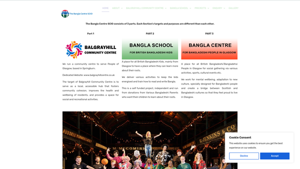 Screenshot of the Bangla Centre website