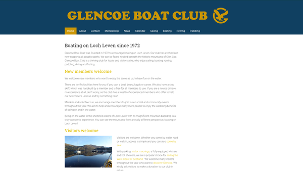 Screenshot of the Glencoe Boat Club Limited website