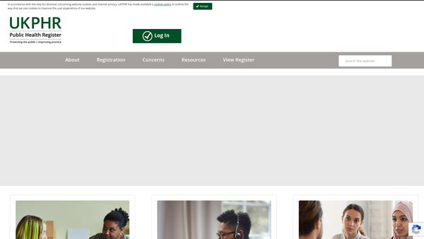 Screenshot of the Public Health Register website