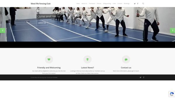 Screenshot of the West Fife Fencing Club website