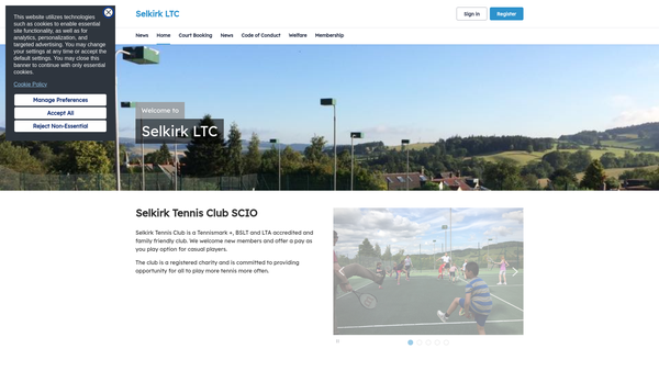 Screenshot of the Selkirk Tennis Club SCIO website