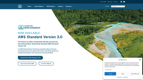 Screenshot of the Alliance for Water Stewardship SCIO website