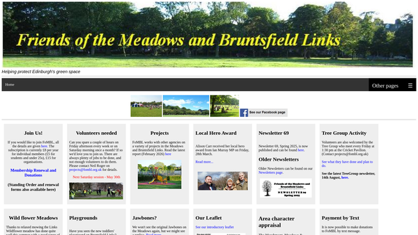 Screenshot of the Friends of The Meadows and Bruntsfield Links website