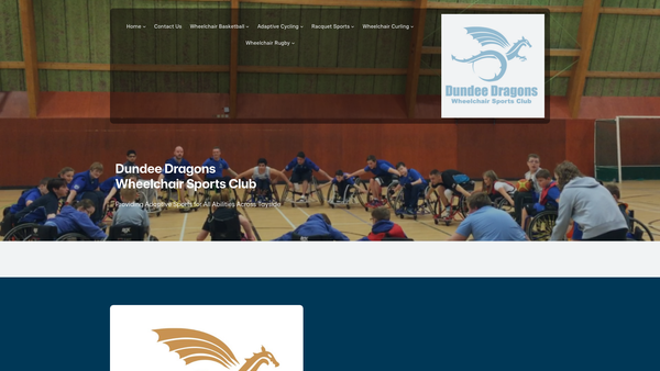 Screenshot of the Dundee Dragons Wheelchair Sports Club SCIO website