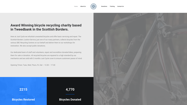 Screenshot of the Just Cycle Ltd website