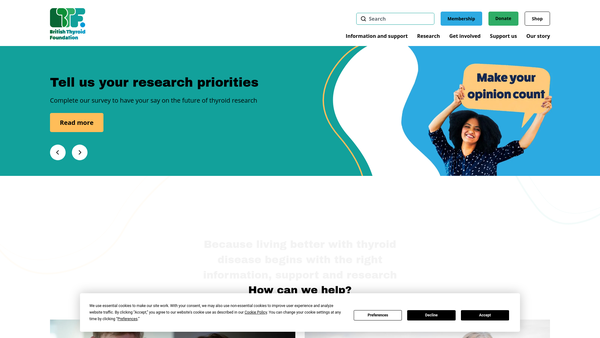 Screenshot of the The British Thyroid Foundation website