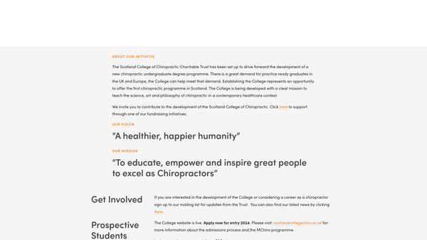 Screenshot of the The Scotland College of Chiropractic Charitable Trust website