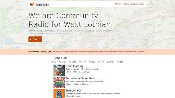 Screenshot of the Regal Radio SCIO website