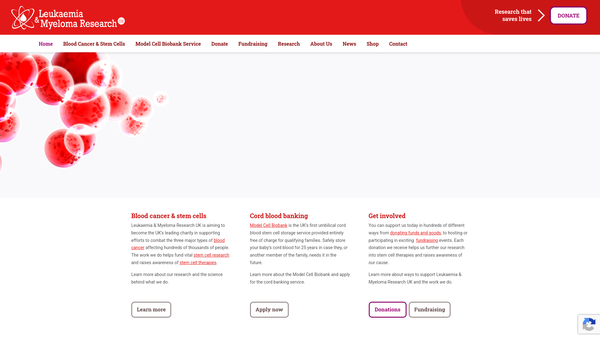 Screenshot of the Leukaemia & Myeloma Research UK Ltd website