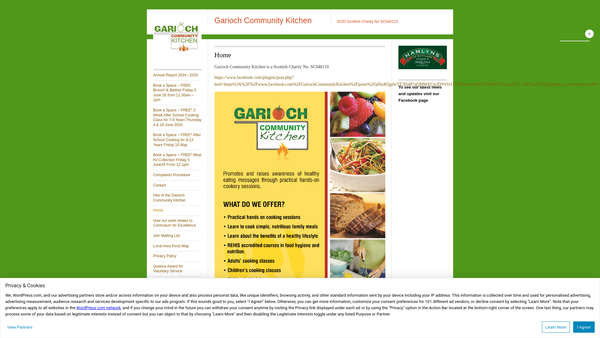 Screenshot of the Garioch Community Kitchen website