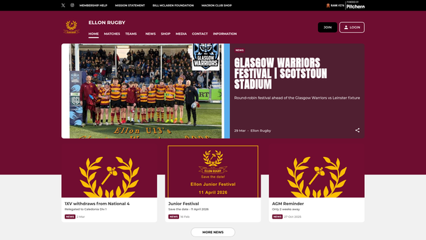 Screenshot of the Ellon Rugby Club SCIO website