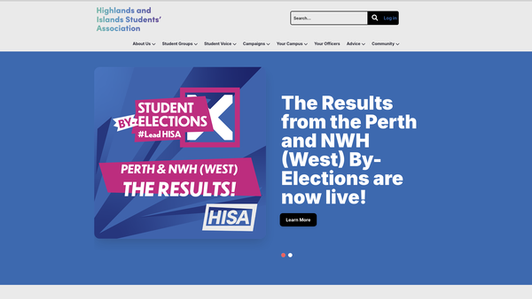 Screenshot of the Highlands and Islands Students' Association website