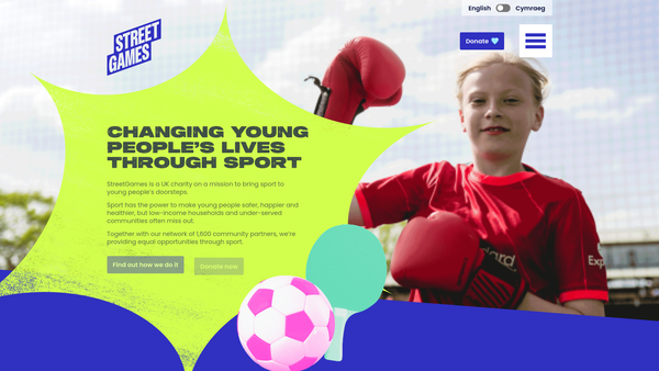 Screenshot of the StreetGames UK website