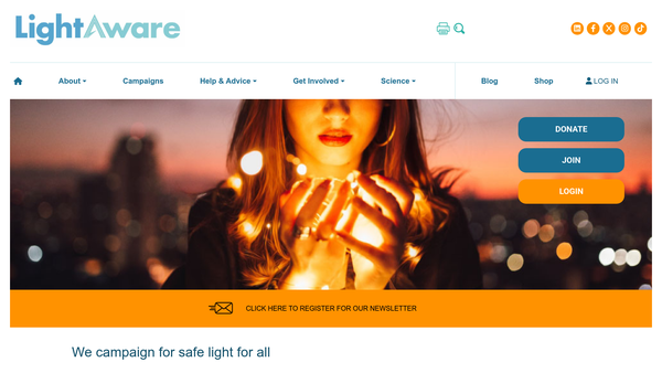 Screenshot of the LightAware website