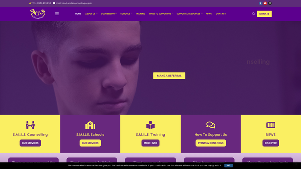 Screenshot of the S.M.I.L.E. Counselling (SCIO) website