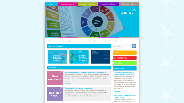 Screenshot of the Student Partnerships in Quality Scotland SCIO website