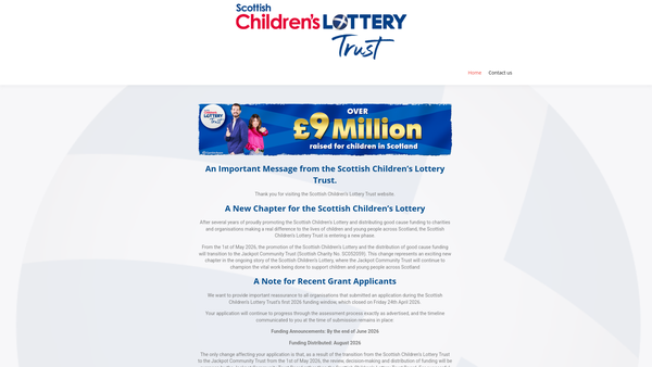 Screenshot of the Scottish Children’s Lottery Trust website