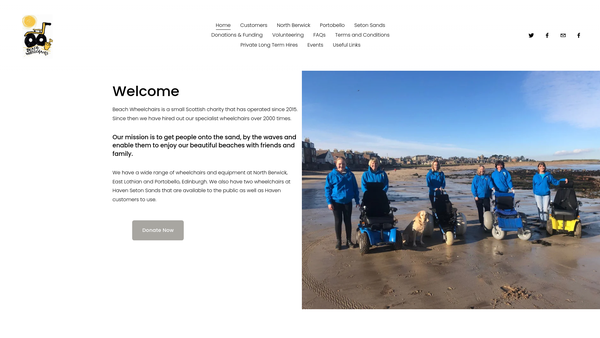 Screenshot of the Beach Wheelchairs website
