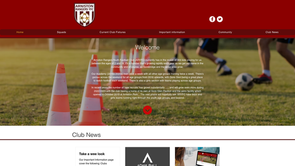 Screenshot of the Arniston Rangers Youth Football Club website