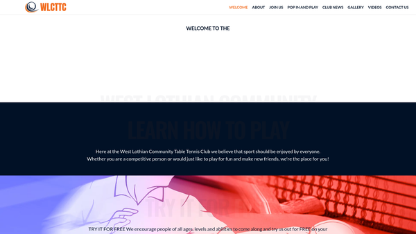 Screenshot of the West Lothian Community Table Tennis Club website