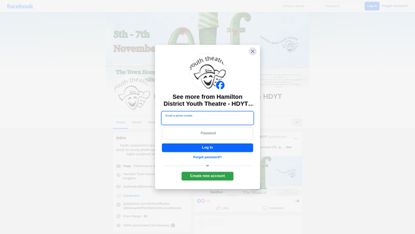 Screenshot of the Hamilton District Youth Theatre website