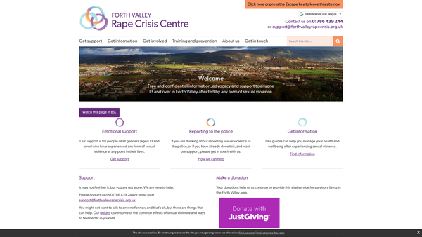 Screenshot of the Forth Valley Rape Crisis Centre (SCIO) website