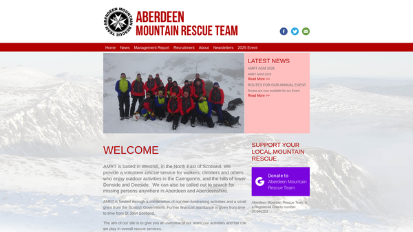 Screenshot of the Aberdeen Mountain Rescue Team website