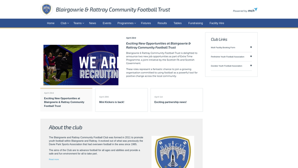 Screenshot of the Blairgowrie and Rattray Community Football Trust website