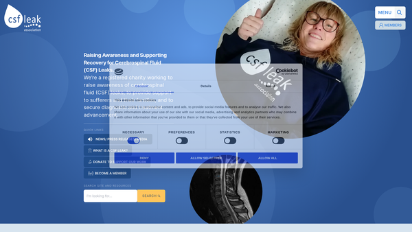 Screenshot of the Cerebrospinal Fluid Leak Association website