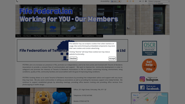 Screenshot of the Fife Federation of Tenants & Residents Associations website