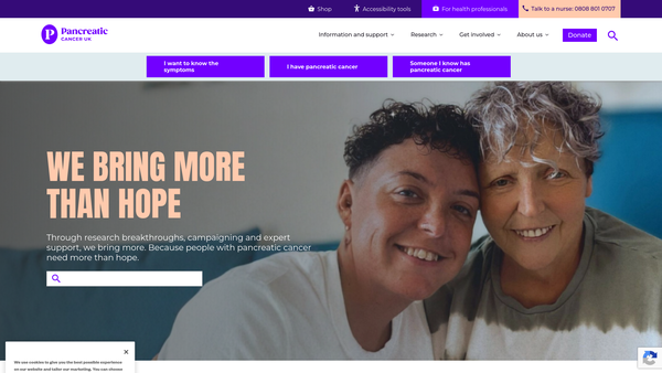 Screenshot of the Pancreatic Cancer UK website
