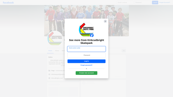 Screenshot of the Kirkcudbright Skatepark website