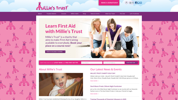 Screenshot of the Millie's Trust website