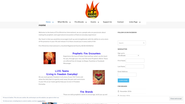 Screenshot of the Fire Ministries International website