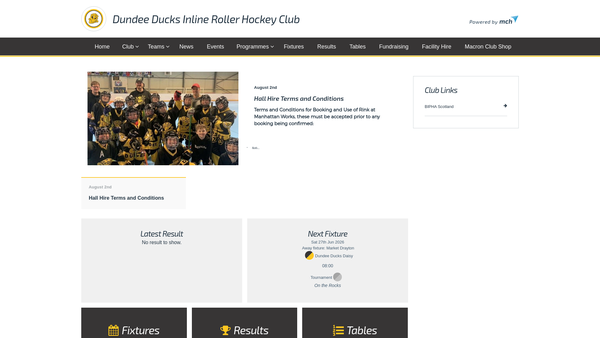 Screenshot of the Dundee Ducks Inline Roller Hockey Club SCIO website