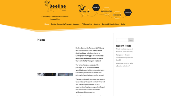 Screenshot of the Beeline Community Transport & Wellbeing Hub website