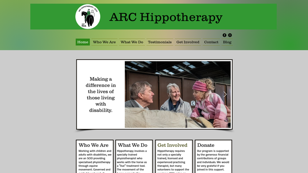 Screenshot of the ARC Hippotherapy (SCIO) website