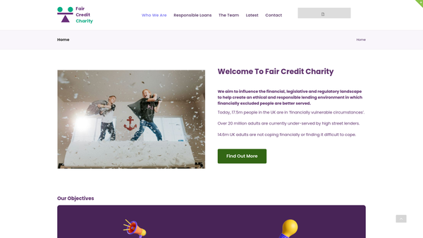 Screenshot of the Fair Credit Charity Ltd website