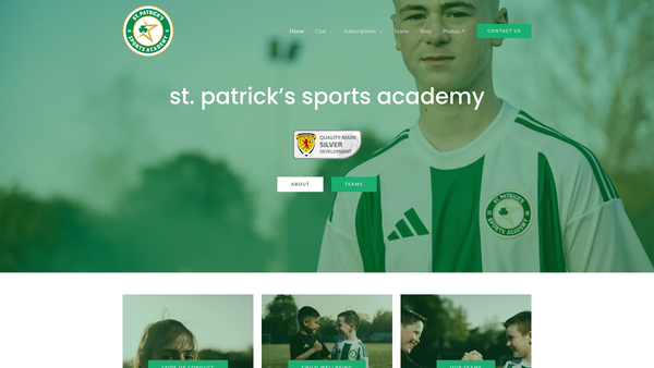 Screenshot of the St Patrick’s Sport Academy SCIO website