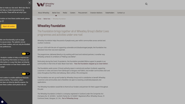 Screenshot of the The Wheatley Foundation Limited website