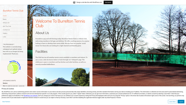 Screenshot of the Burrelton Tennis Club website