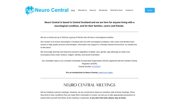 Screenshot of the Neuro Central website