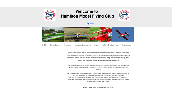 Screenshot of the Hamilton Model Flying Club website